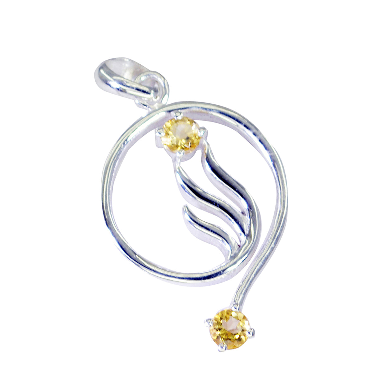 Riyo Good Gems Round Faceted Yellow Citrine Solid Silver Pendant Gift For Good Friday