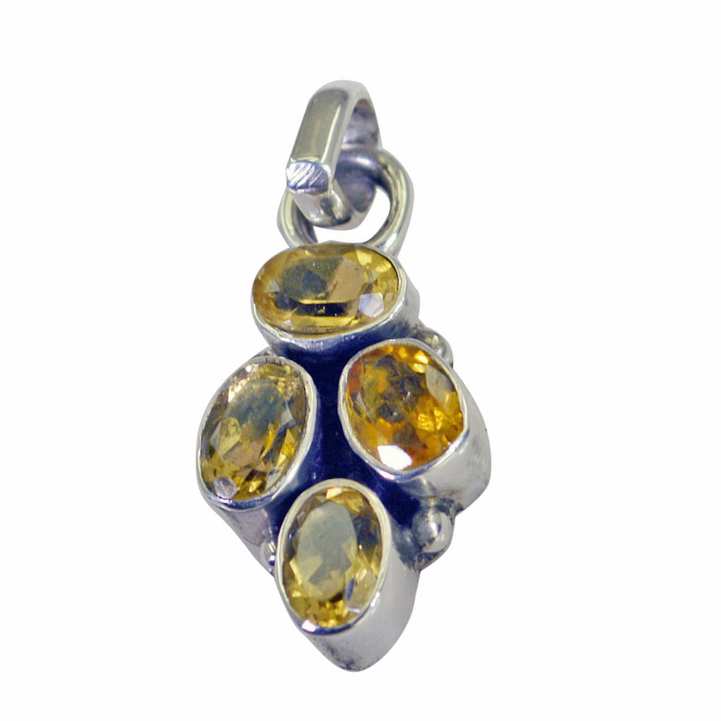 Riyo Beaut Gems Oval Faceted Yellow Citrine Solid Silver Pendant Gift For Anniversary