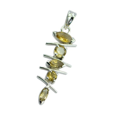 Riyo Natural Gems Multi Faceted Yellow Citrine Solid Silver Pendant Gift For Easter Sunday