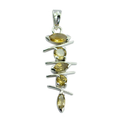 Riyo Natural Gems Multi Faceted Yellow Citrine Solid Silver Pendant Gift For Easter Sunday