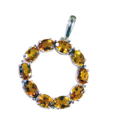 Riyo Winsome Gemstone Oval Faceted Yellow Citrine 1058 Sterling Silver Pendant Gift For Good Friday