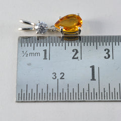 Riyo Appealing Gems Pear Faceted Yellow Citrine Solid Silver Pendant Gift For Anniversary
