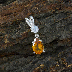 Riyo Appealing Gems Pear Faceted Yellow Citrine Solid Silver Pendant Gift For Anniversary