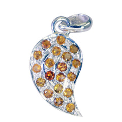 Riyo Bonny Gems Round Faceted Yellow Citrine Silver Pendant Gift For Engagement