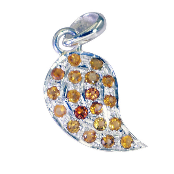 Riyo Bonny Gems Round Faceted Yellow Citrine Silver Pendant Gift For Engagement