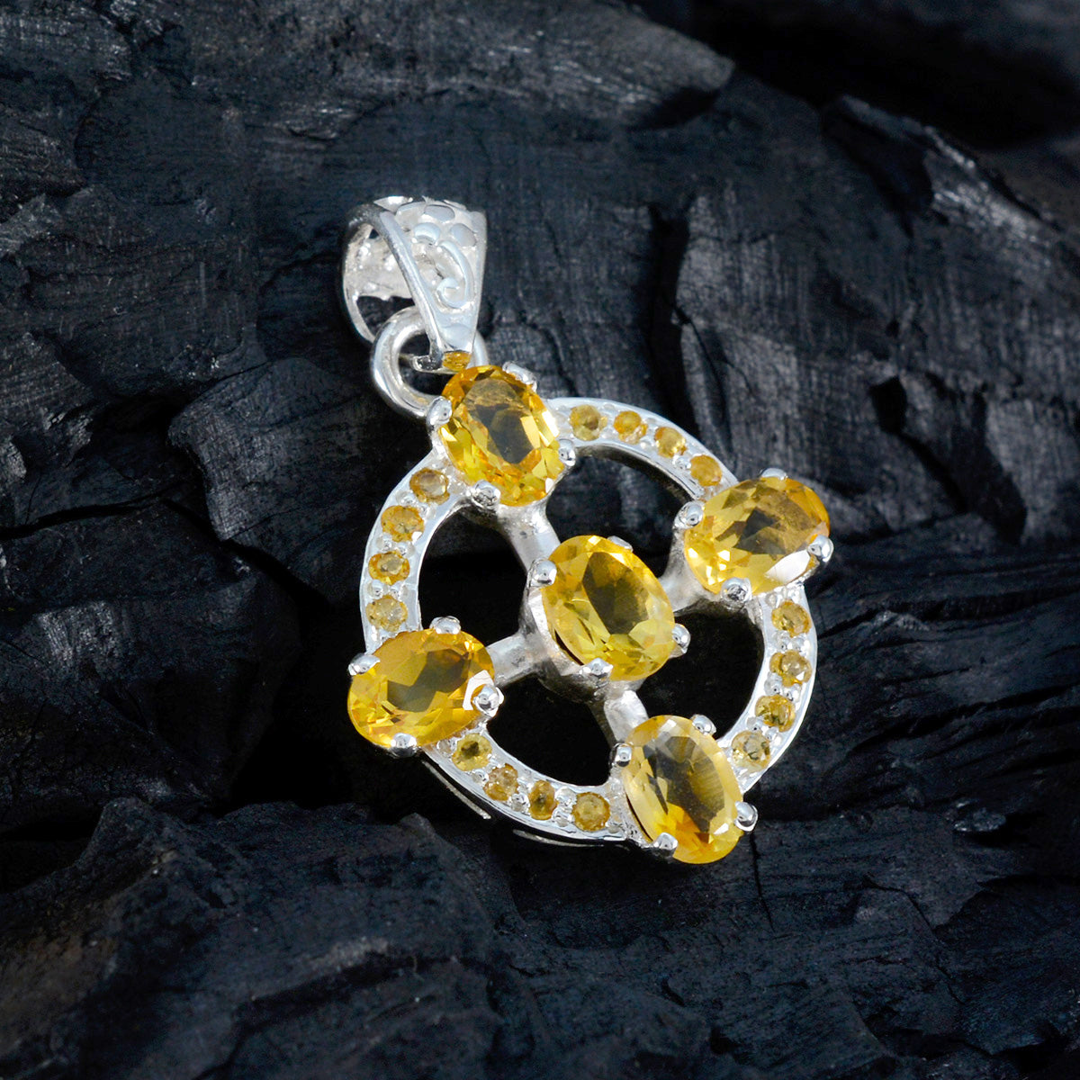 Riyo Drop Gems, ciondolo in argento massiccio con citrino giallo sfaccettato ovale, regalo per anniversario