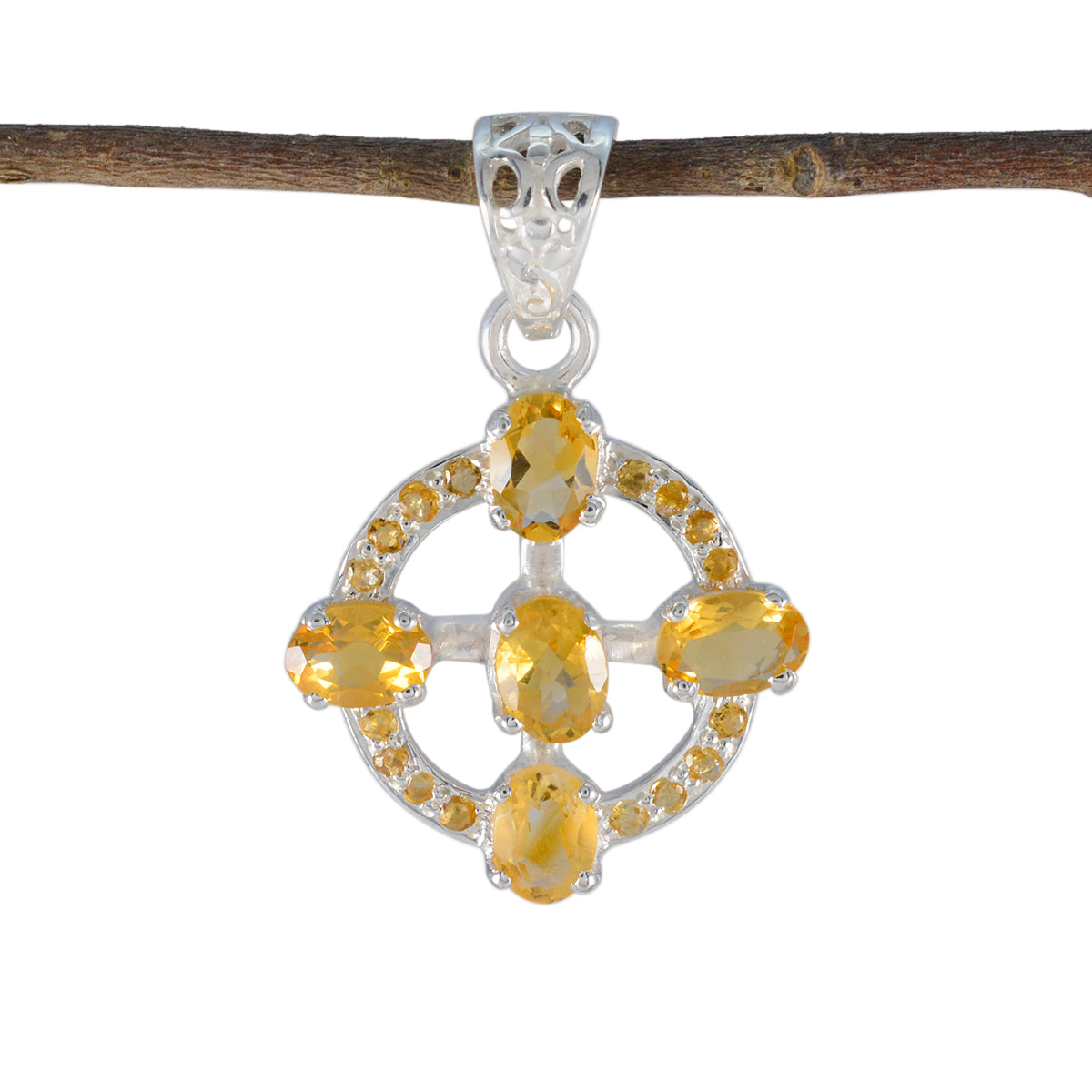 Riyo Drop Gems Oval Faceted Yellow Citrine Solid Silver Pendant Gift For Anniversary