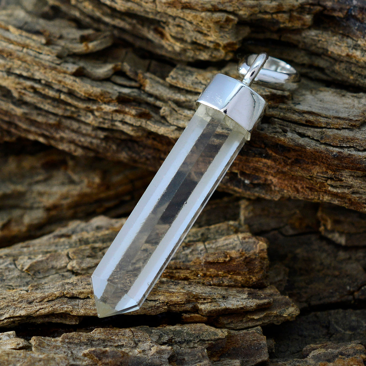 Riyo pierres précieuses naturelles fantaisie facettes cristal blanc quartz pendentif en argent massif cadeau pour mariage