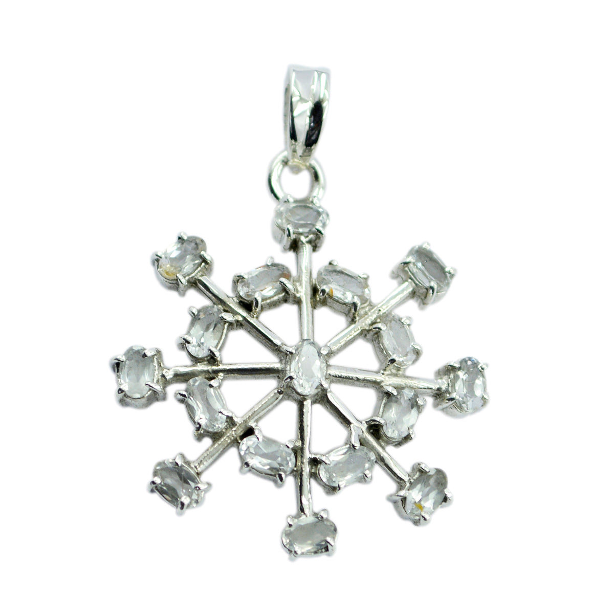 Riyo Easy Gemstone Oval Faceted White Crystal Quartz 1028 Sterling Silver Pendant Gift For Girlfriend