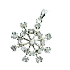 Riyo Easy Gemstone Oval facettierter weißer Kristallquarz 1028 Sterling Silber Anhänger Geschenk für Freundin
