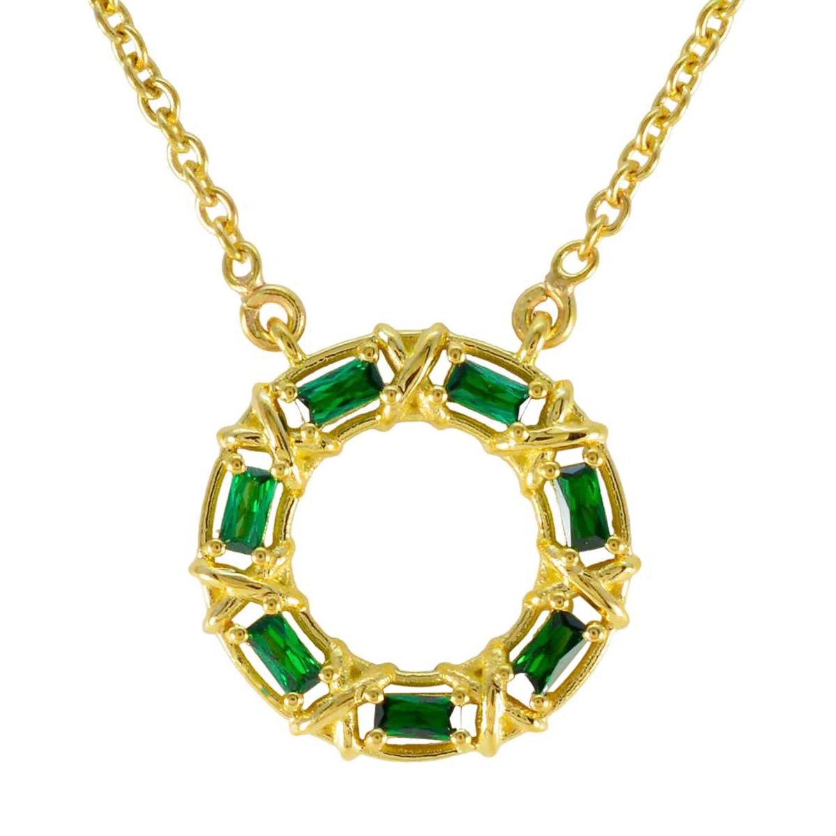 Riyo Genuine Gems Baguette Faceted Green Emerald Cz Silver Pendant Gift For Boxing Day