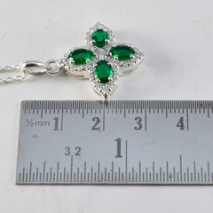 Riyo Beaut Gems Oval Faceted Green Emerald Cz Solid Silver Pendant Gift For Wedding