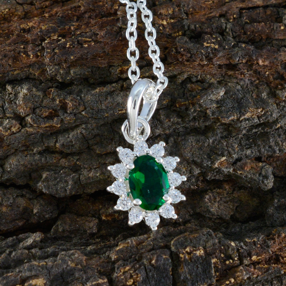 Riyo Pretty Gemstone Oval Faceted Green Emerald Cz 1149 Sterling Silver Pendant Gift For Birthday
