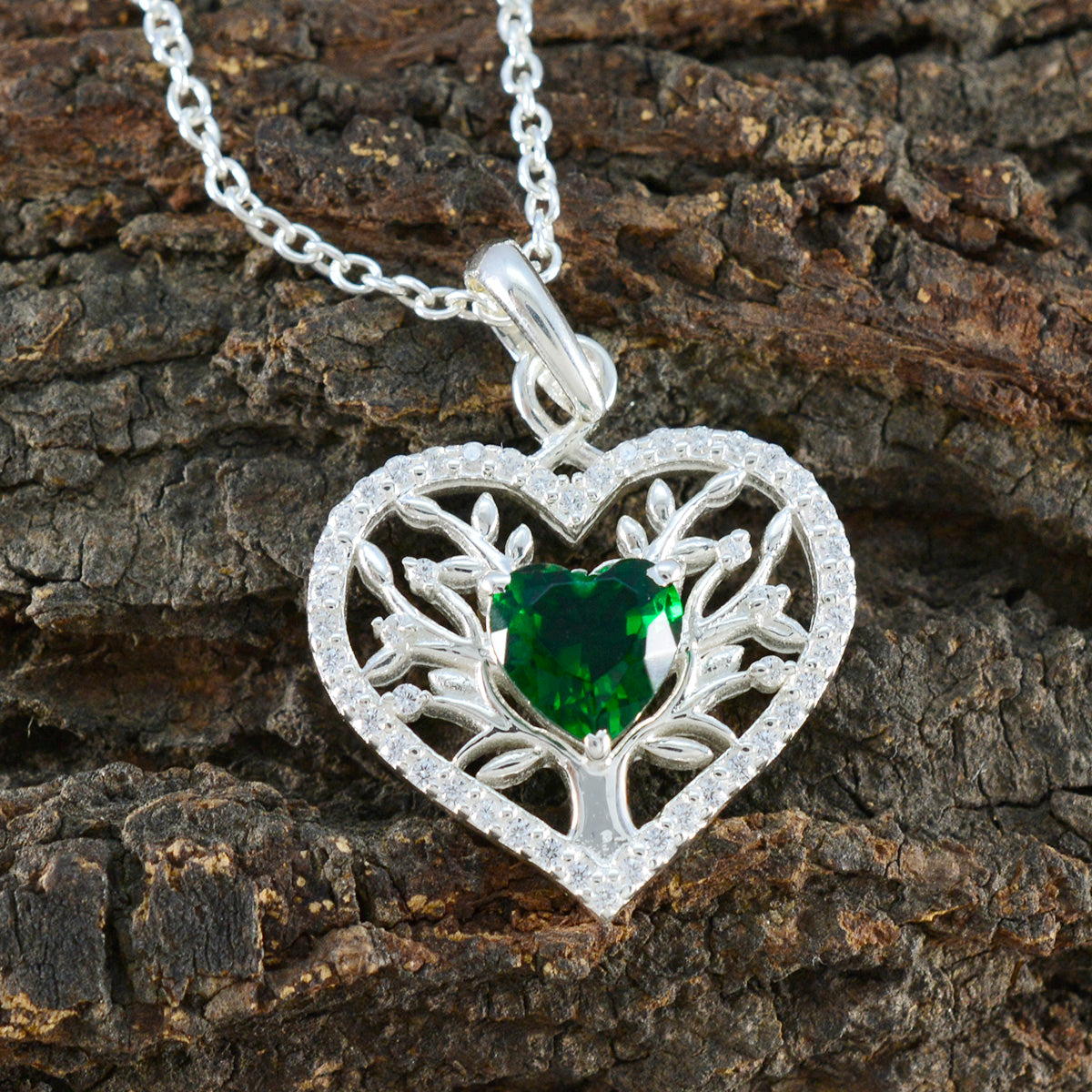 riyo affascinante pietra preziosa cuore sfaccettato verde smeraldo cz ciondolo in argento sterling 1151 regalo per la festa degli insegnanti