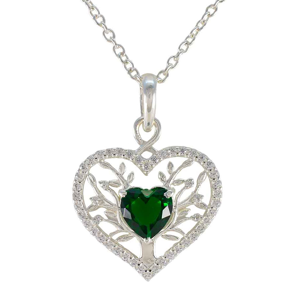 Riyo Charming Gemstone Heart Faceted Green Emerald Cz 1151 Sterling Silver Pendant Gift For Teachers Day