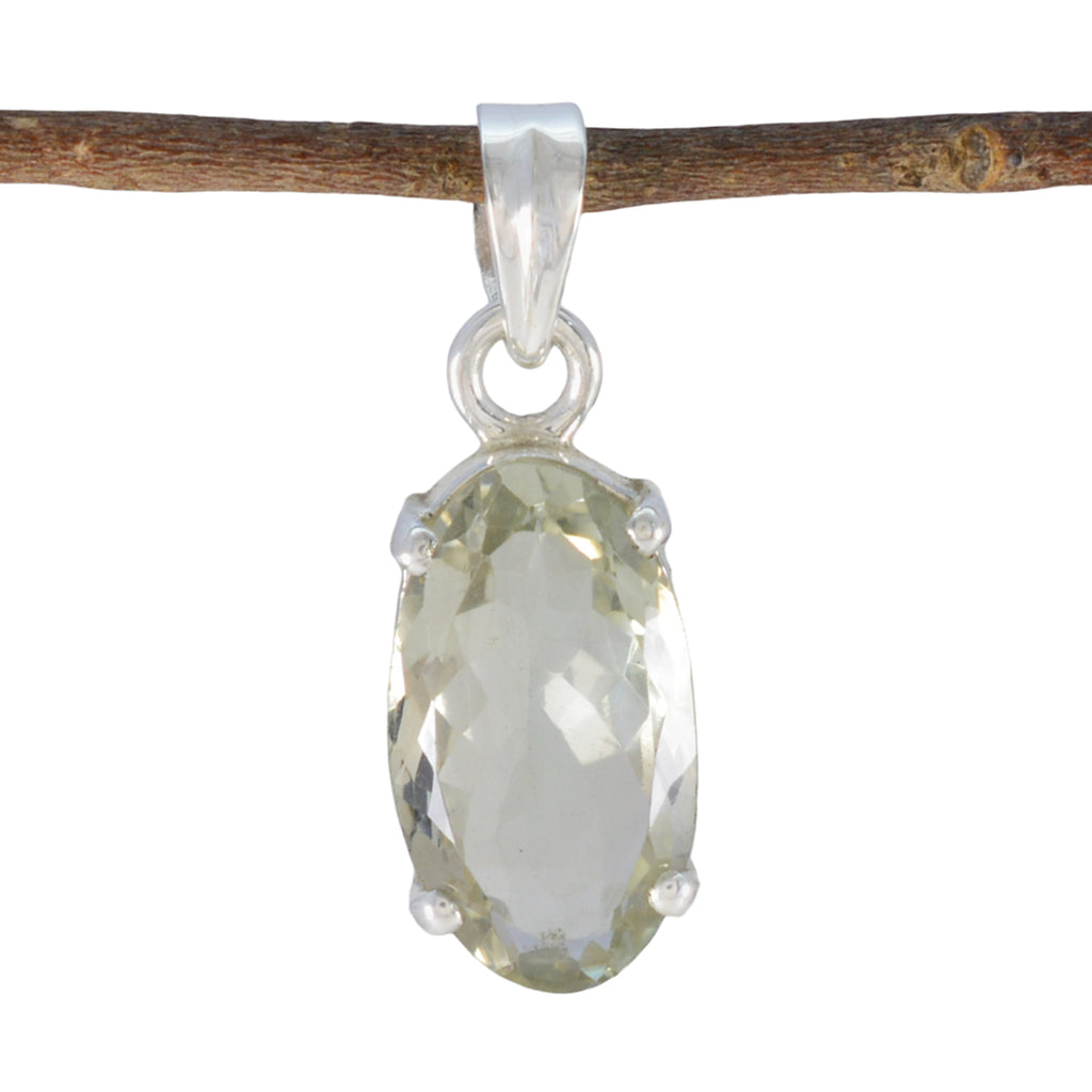 Riyo Glamorous Gems Oval Faceted Green Green Amethyst Silver Pendant Gift For Boxing Day