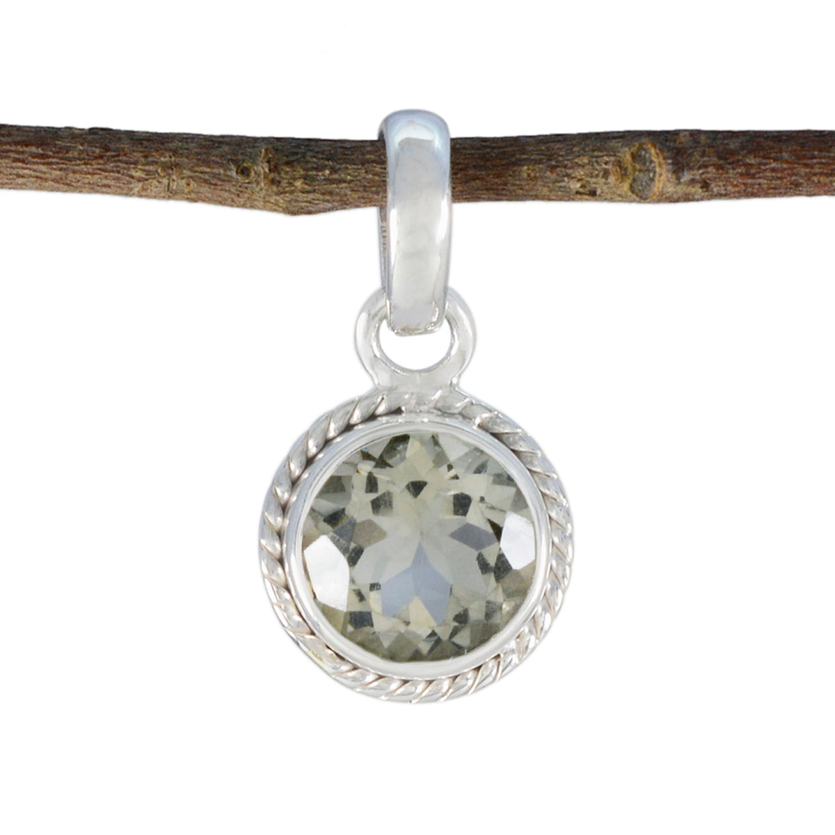 Riyo Lovely Gems Round Faceted Green Green Amethyst Solid Silver Pendant Gift For Easter Sunday