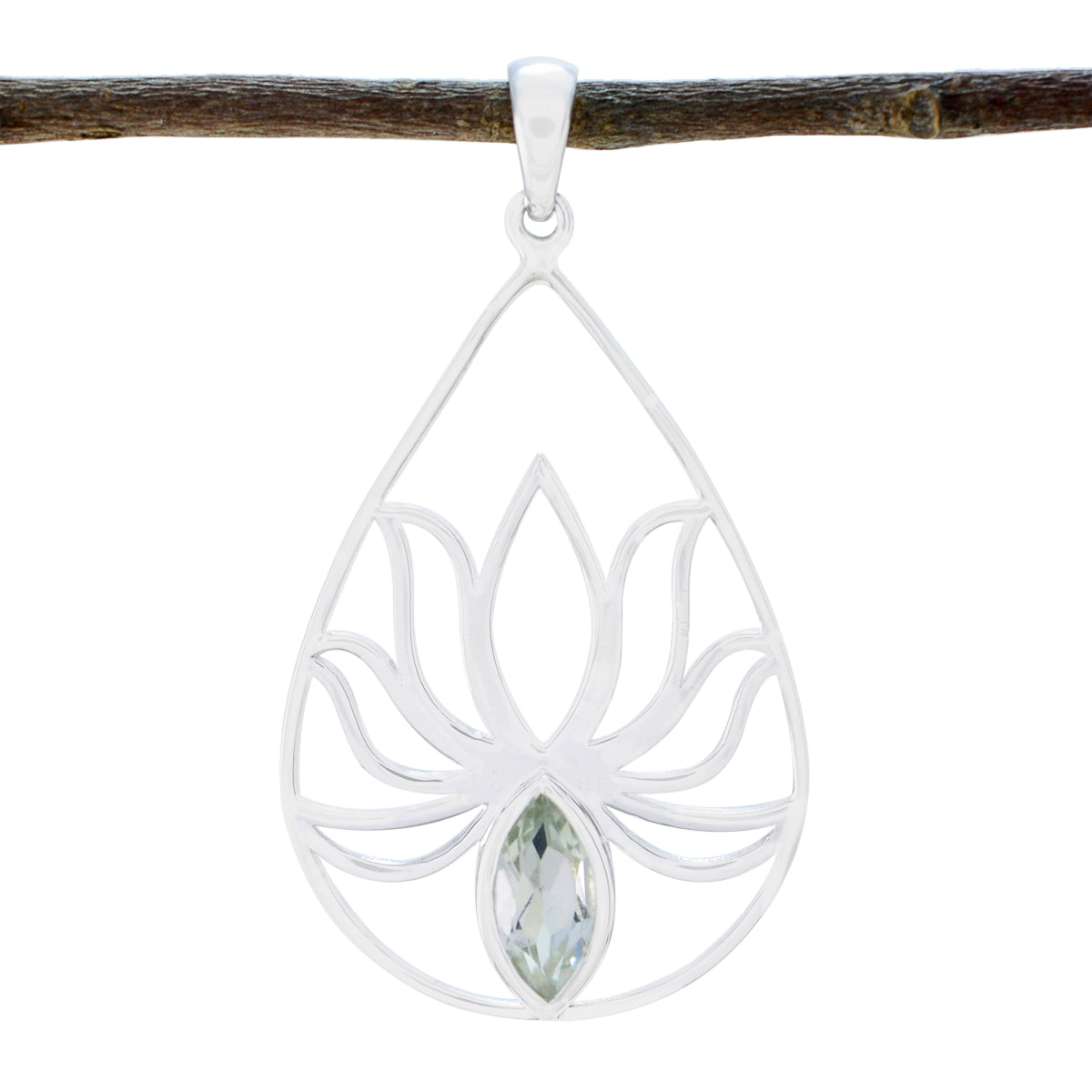 Riyo Charming Gemstone Marquise Faceted Green Green Amethyst Sterling Silver Pendant Gift For Handmade