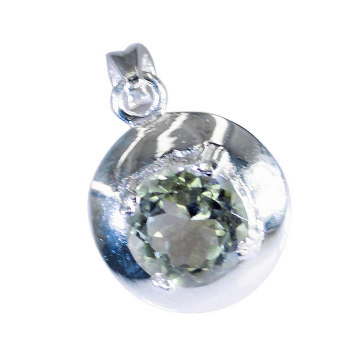 Riyo Real Gemstone Round Faceted Green Green Amethyst 960 Sterling Silver Pendant Gift For Girlfriend