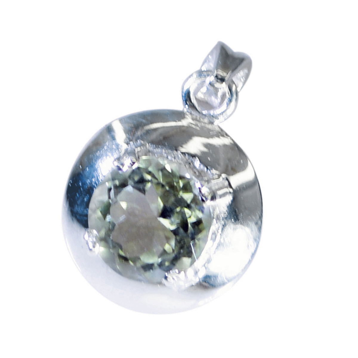 Riyo – pendentif rond en argent sterling 960, véritable pierre précieuse ronde à facettes, améthyste verte, cadeau pour petite amie