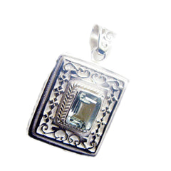 Riyo Comely Gems Octagon Faceted Green Green Amethyst Solid Silver Pendant Gift For Wedding