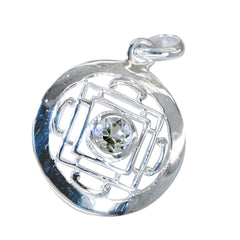 Riyo Tasty Gems Round Faceted Green Green Amethyst Silver Pendant Gift For Sister