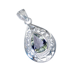 Riyo Handsome Gems Pear Faceted Green Green Amethyst Silver Pendant Gift For Engagement
