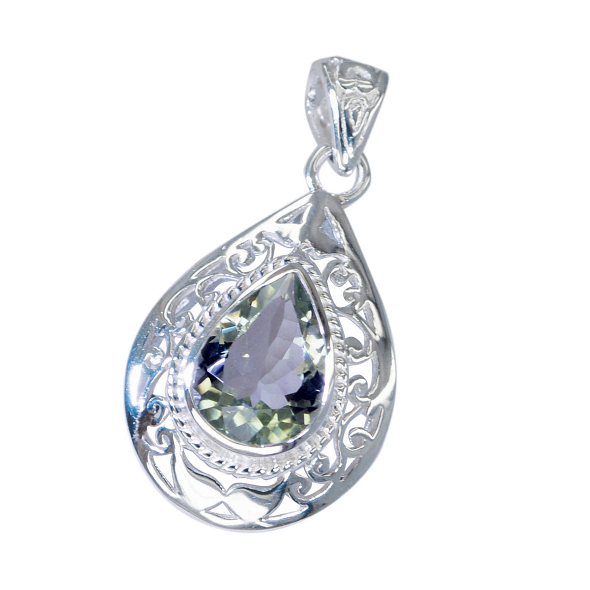 Riyo Handsome Gems Silberanhänger, birnenförmig, facettiert, grüner grüner Amethyst, Geschenk zur Verlobung