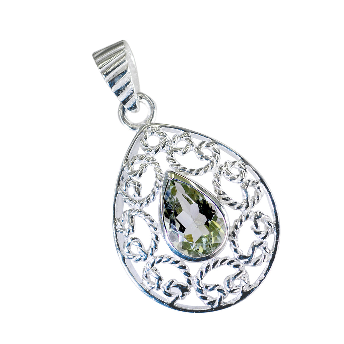 Riyo Good Gemstone Pear Faceted Green Green Amethyst Sterling Silver Pendant Gift For Friend