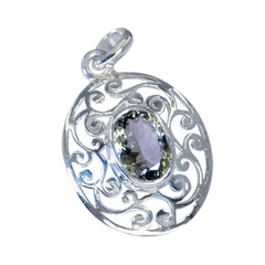 Riyo Bewitching Gems Oval Faceted Green Green Amethyst Solid Silver Pendant Gift For Anniversary