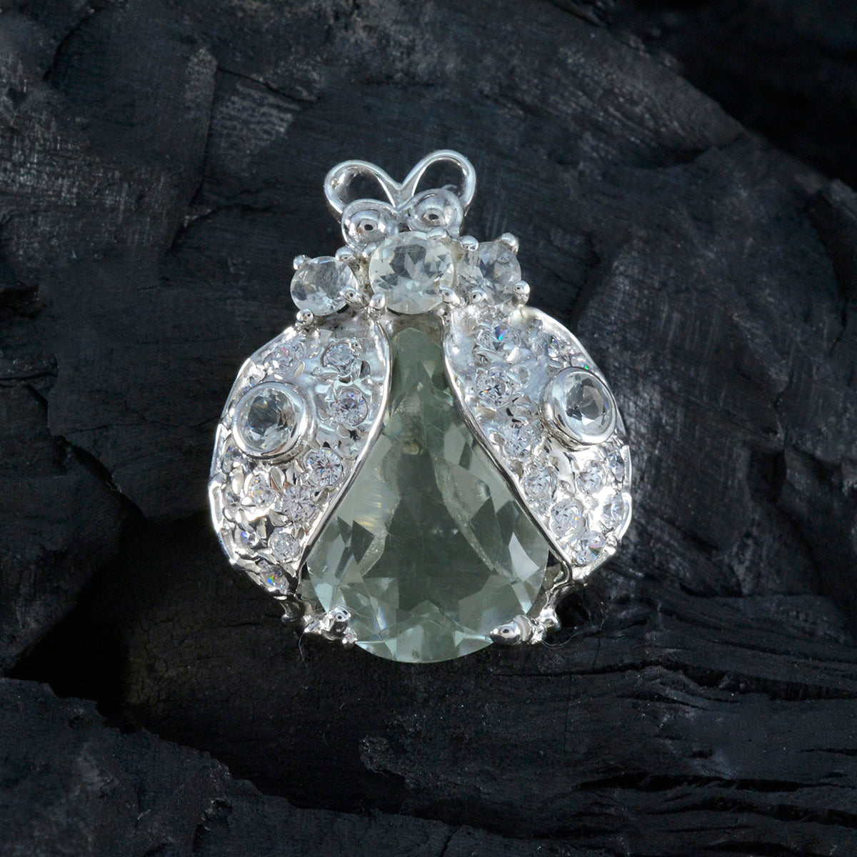 riyo magnifique pierre précieuse multi facettes vert améthyste pendentif en argent sterling cadeau pour la main