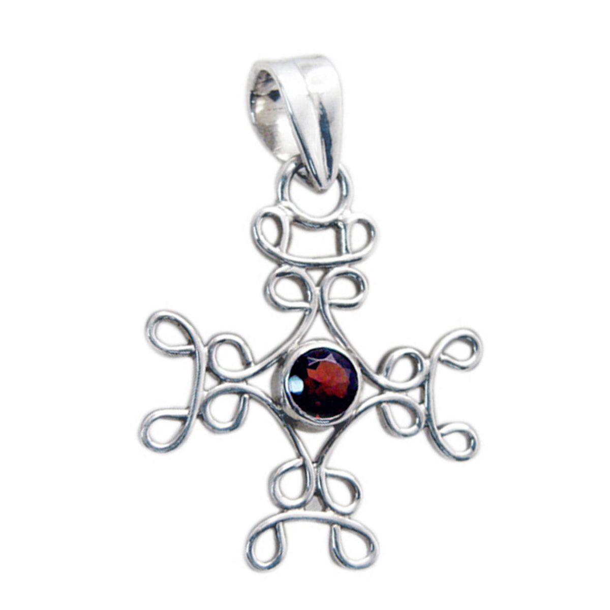 Riyo Drop Gems Round Faceted Red Garnet Solid Silver Pendant Gift For Good Friday