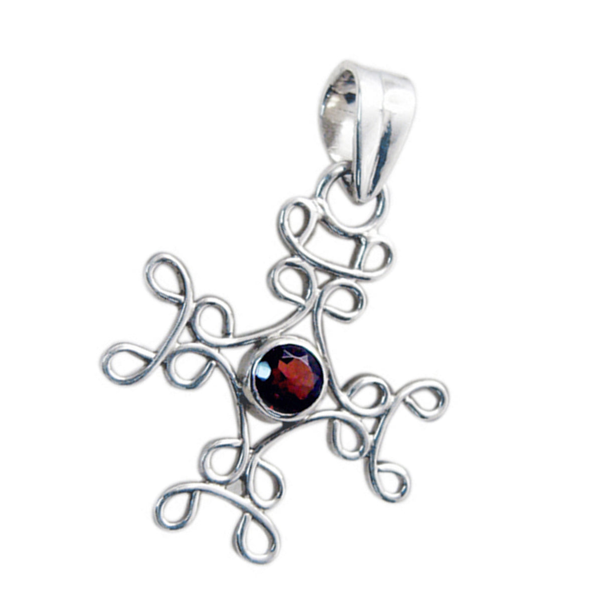 Riyo Drop Gems Round Faceted Red Garnet Solid Silver Pendant Gift For Good Friday