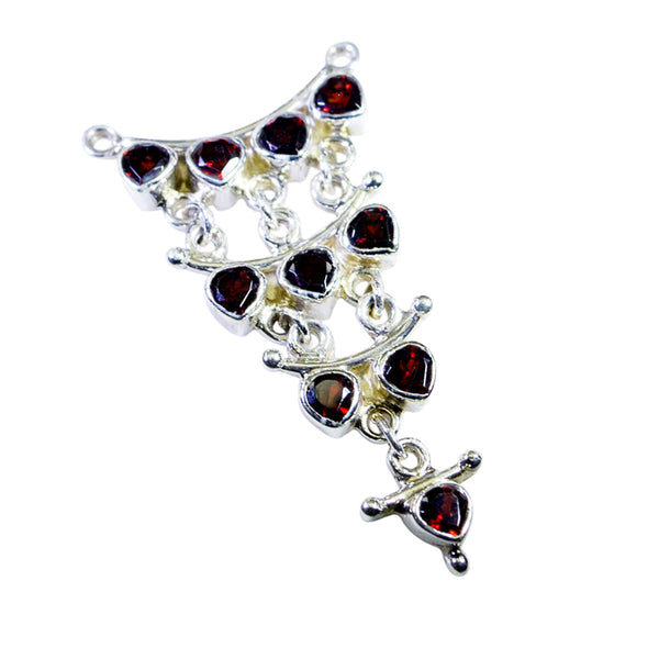 Riyo Charming Gems Heart Faceted Red Garnet Solid Silver Pendant Gift For Easter Sunday