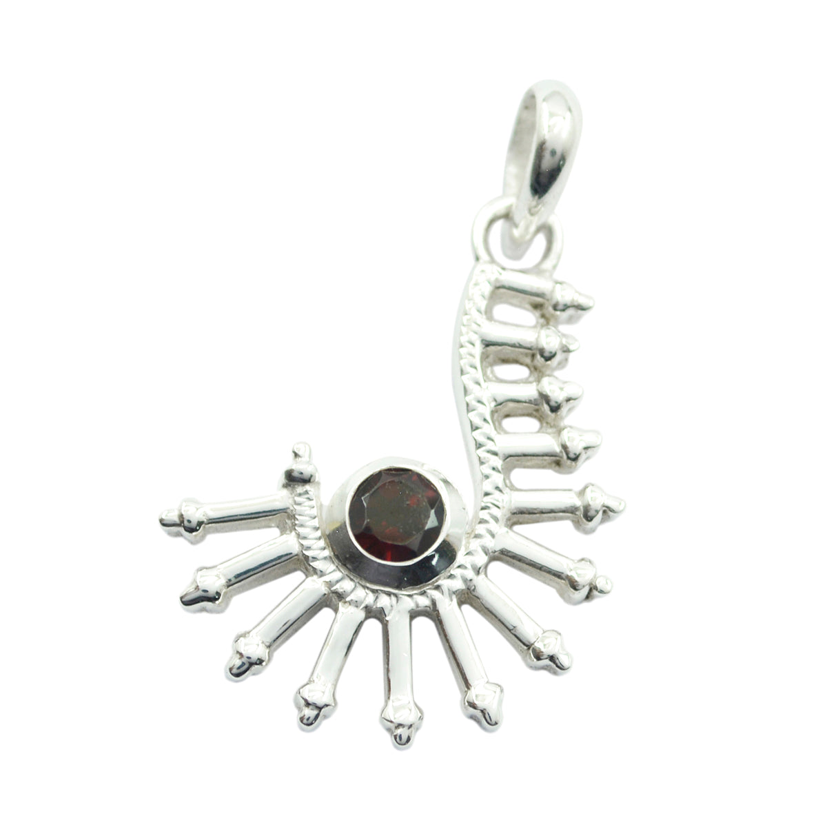 Riyo Pretty Gems Round Faceted Red Garnet Solid Silver Pendant Gift For Easter Sunday
