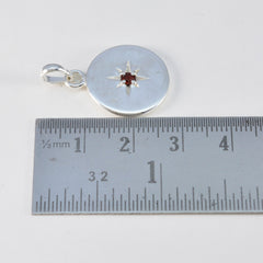 Riyo Cute Gems Round Faceted Red Garnet Solid Silver Pendant Gift For Wedding