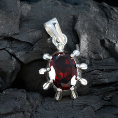 Riyo Natural Gemstone Oval Faceted Red Garnet Sterling Silver Pendant Gift For Handmade