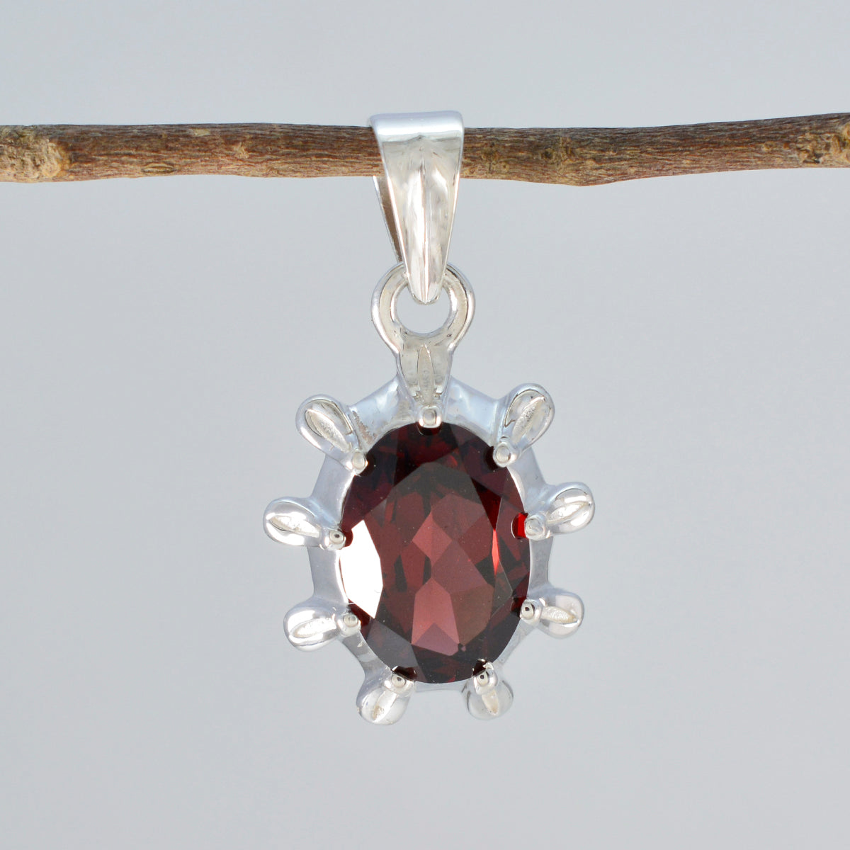 Riyo Natural Gemstone Oval Faceted Red Garnet Sterling Silver Pendant Gift For Handmade