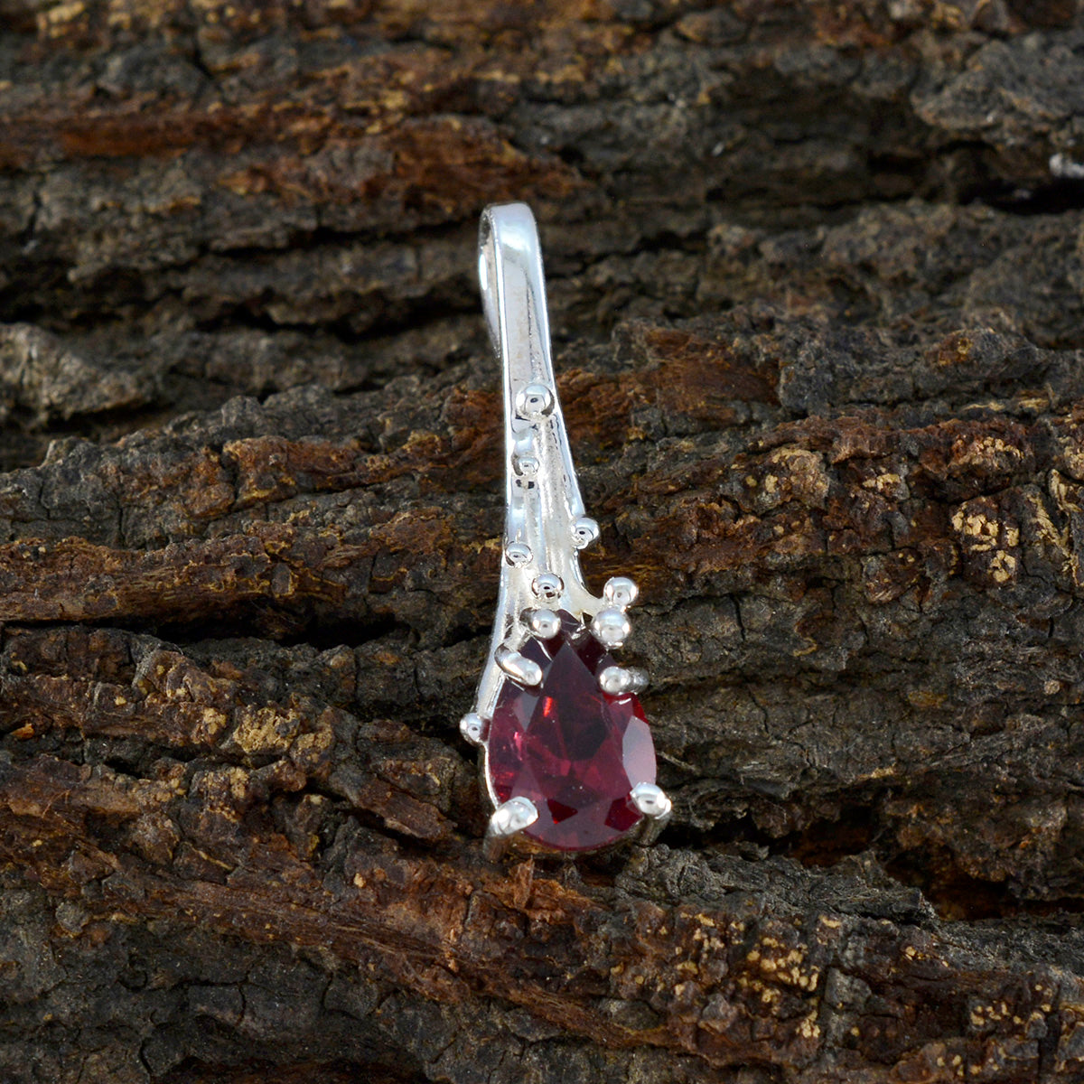 Riyo Nice Gems Pear Faceted Red Garnet Silver Pendant Gift For Engagement