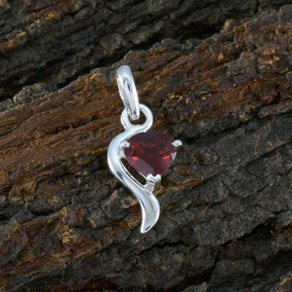 Riyo Spunky Gemstone Heart Faceted Red Garnet Sterling Silver Pendant Gift For Women