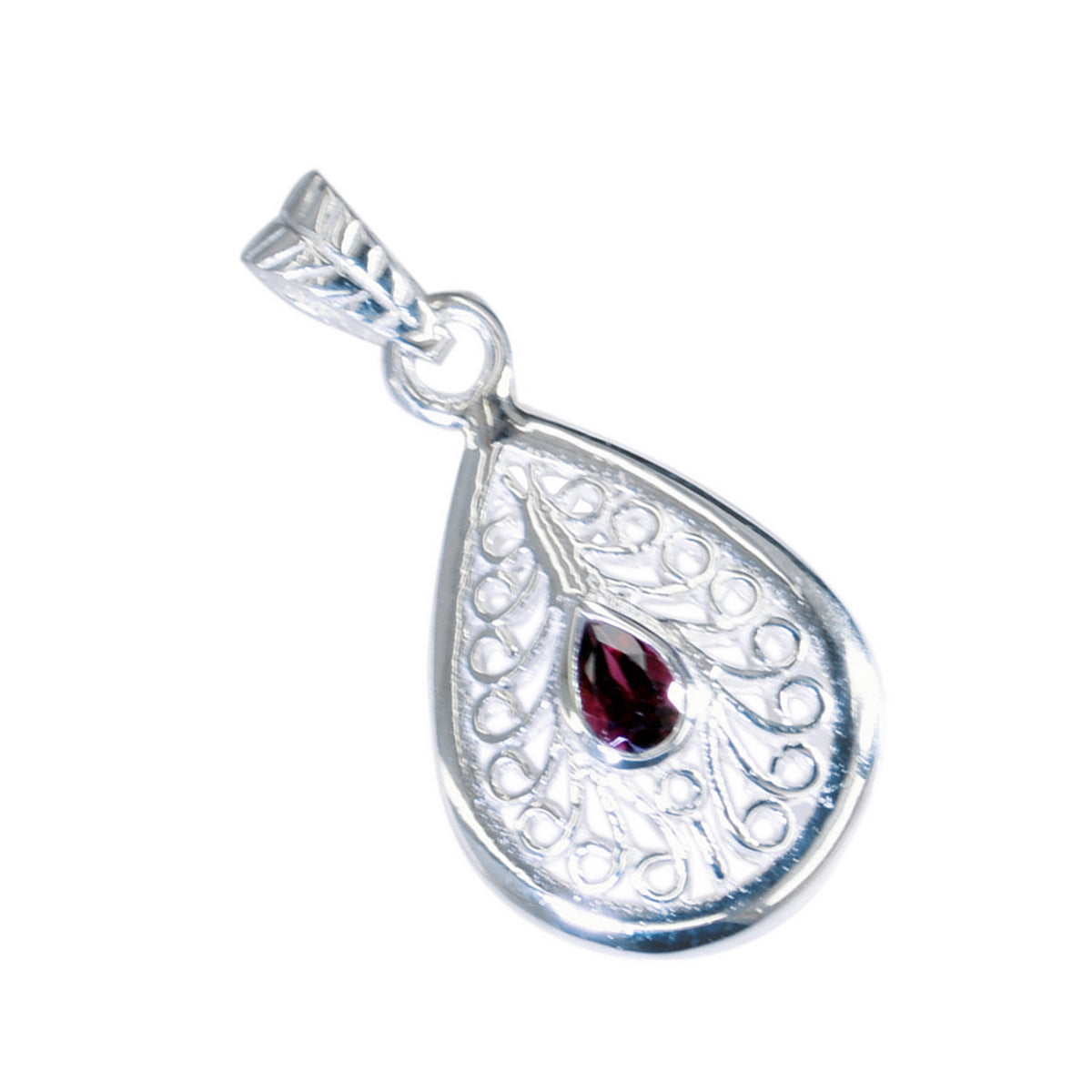 Riyo Foxy Gems Pear Faceted Red Garnet Solid Silver Pendant Gift For Easter Sunday