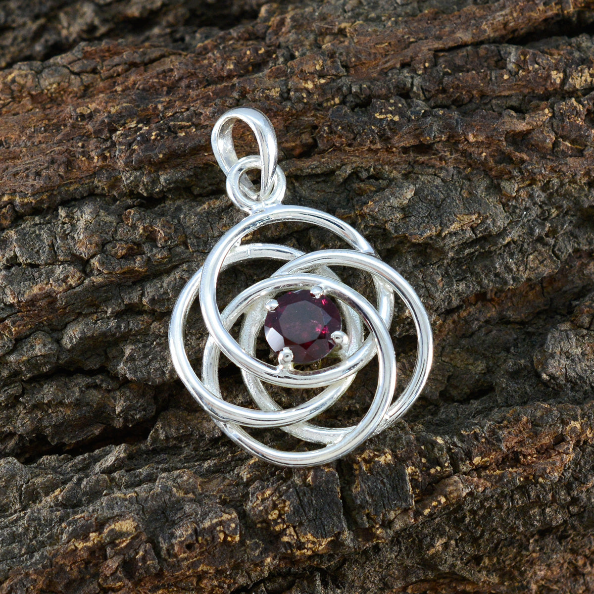 Riyo Alluring Gemstone Round Faceted Red Garnet Sterling Silver Pendant Gift For Christmas