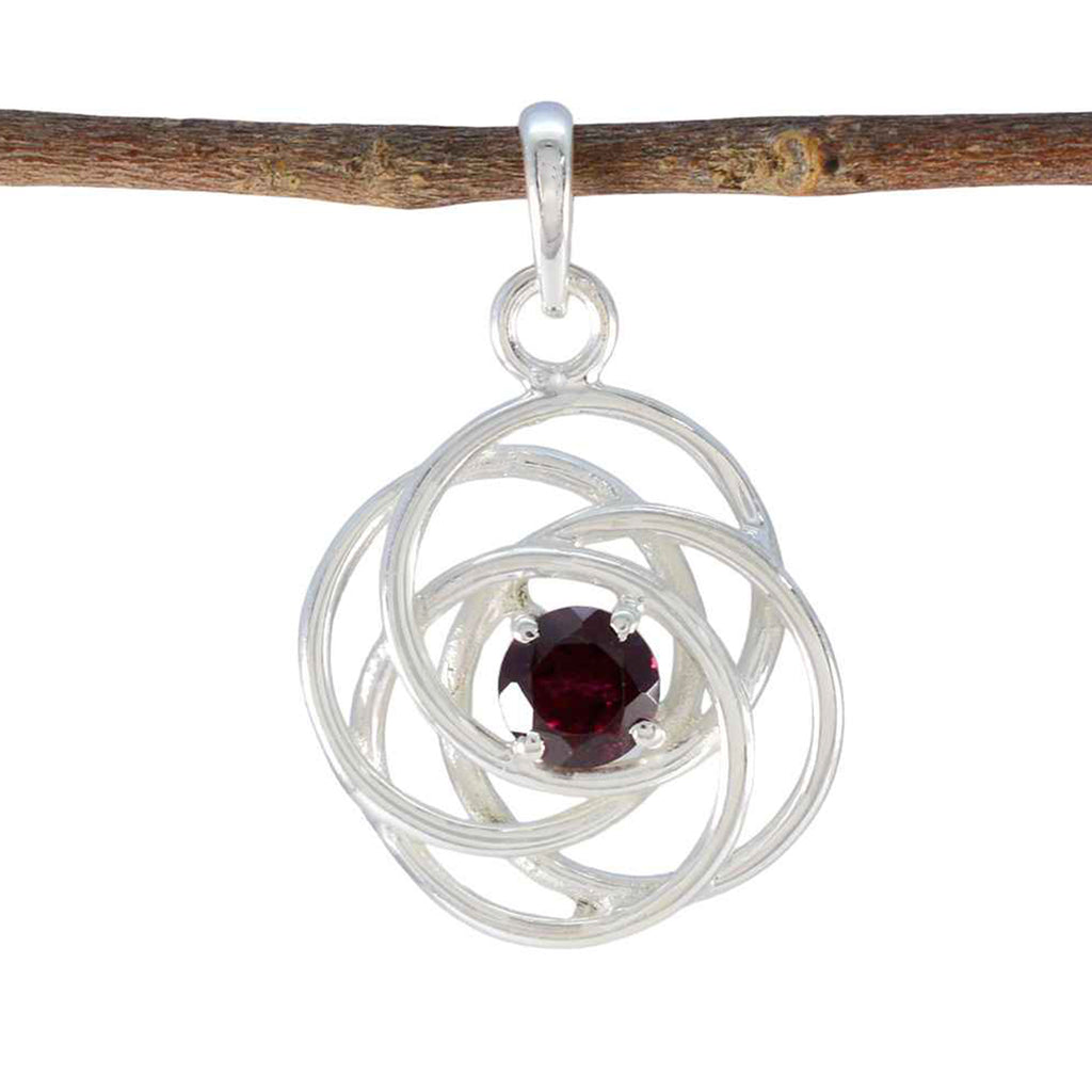 Riyo Alluring Gemstone Round Faceted Red Garnet Sterling Silver Pendant Gift For Christmas