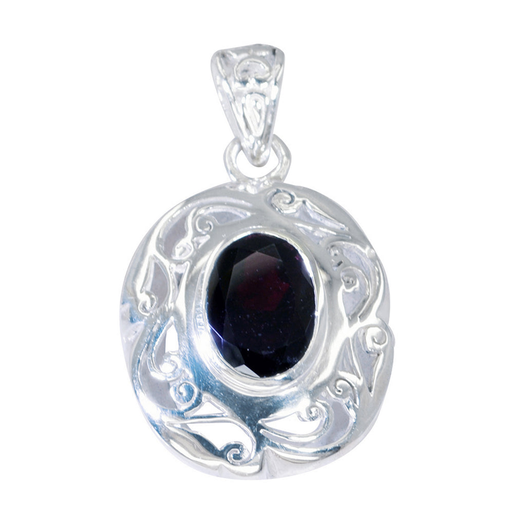 Riyo Real Gemstone Oval Faceted Red Garnet 1007 Sterling Silver Pendant Gift For Teachers Day