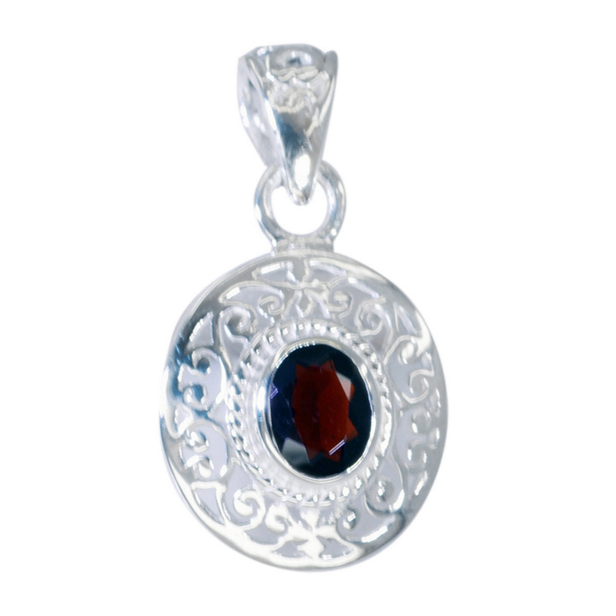 Riyo Genuine Gems ovaler facettierter roter Granat-Silberanhänger, Geschenk für Schwester
