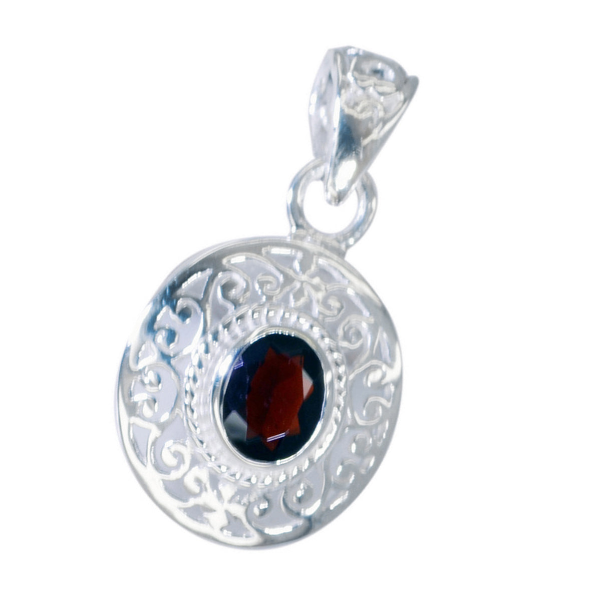 Riyo Genuine Gems Oval Faceted Red Garnet Silver Pendant Gift For Sister