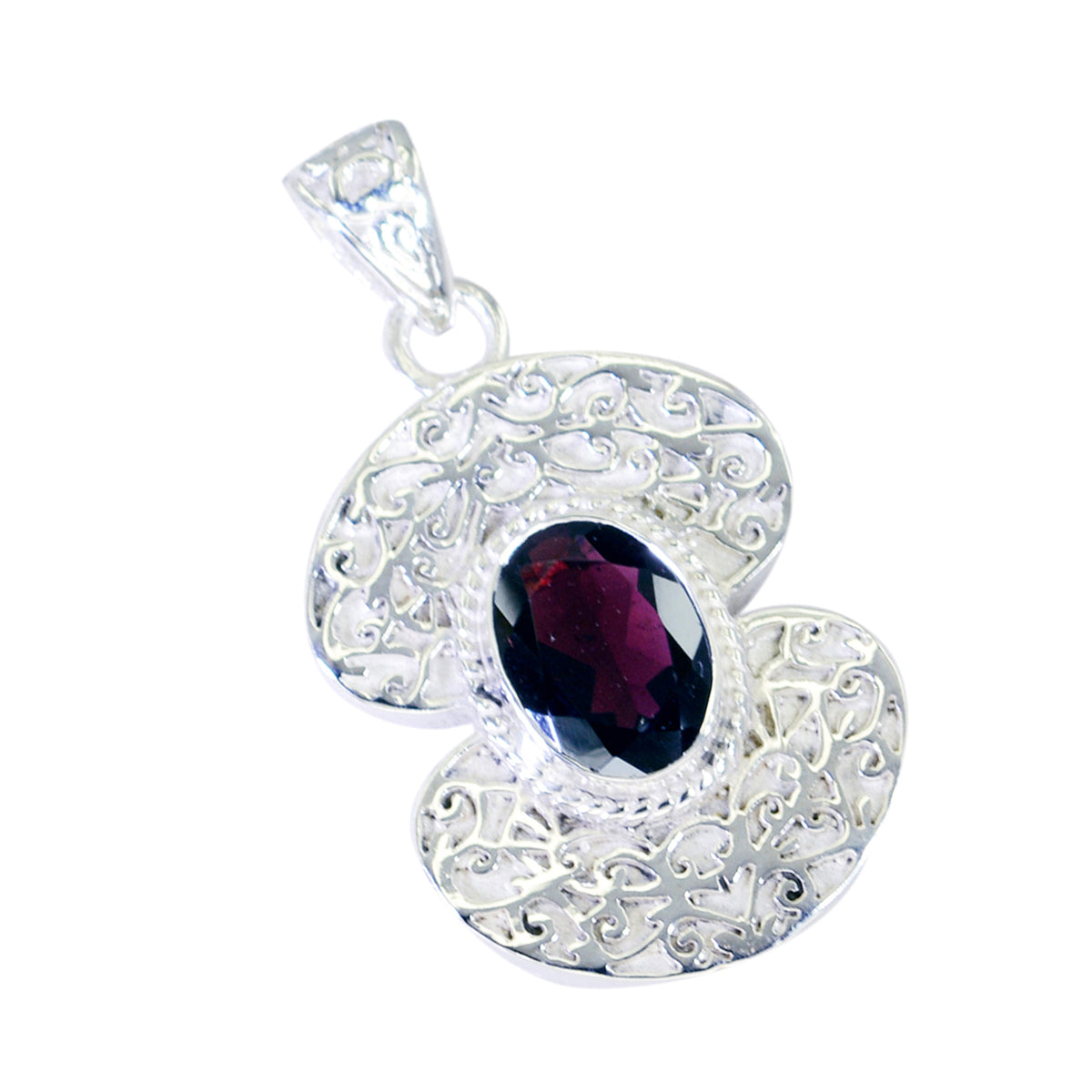 Riyo Nice Gemstone Oval Faceted Red Garnet Sterling Silver Pendant Gift For Handmade