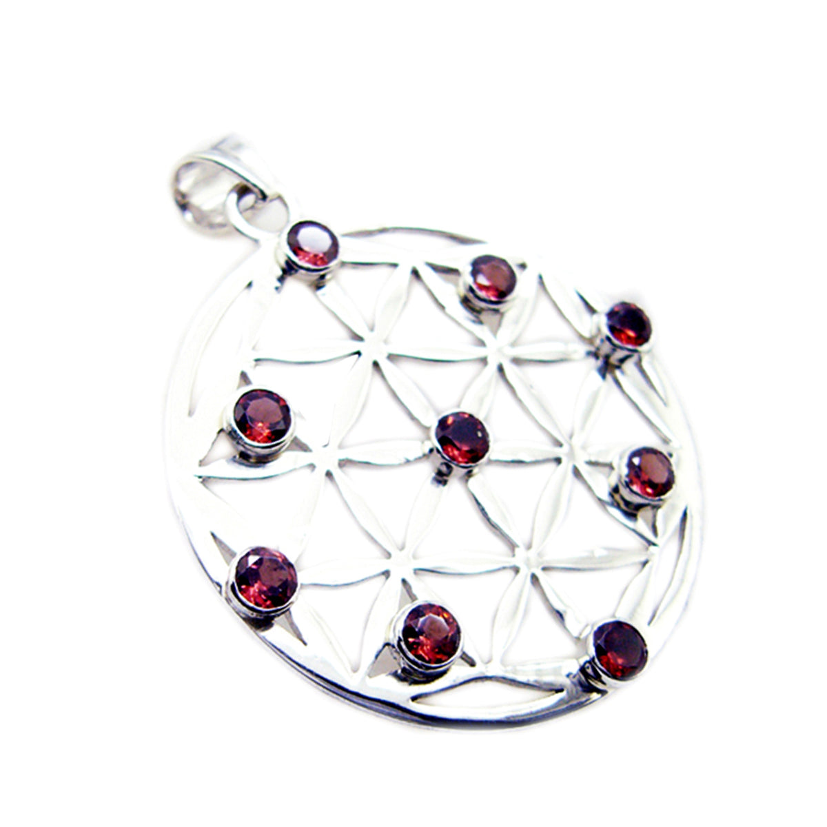 Riyo Decorative Gemstone Round Faceted Red Garnet 1014 Sterling Silver Pendant Gift For Good Friday