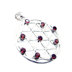 Riyo Decorative Gemstone Round Faceted Red Garnet 1014 Sterling Silver Pendant Gift For Good Friday