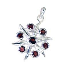 Riyo Attractive Gems Round Faceted Red Garnet Silver Pendant Gift For Sister